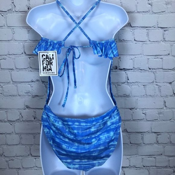 NWT California Sunshine One Piece Swimsuit Blue Tie Dye Size S - Picture 3 of 7